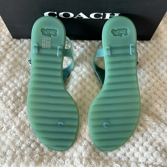 Brand New COACH JELLY SANDALS Tea Rose T-STRAP Sandals SIZE 7 Marine BLUE - Picture 4 of 8